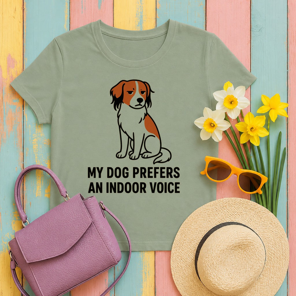Kooikerhondje Prefers An Indoor Voice Tee in Sage