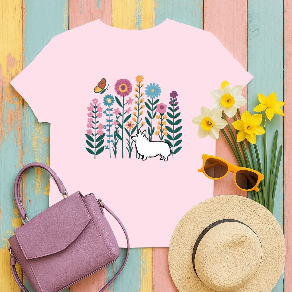 Pastel Floral and Dog Design Graphic T-Shirt product
