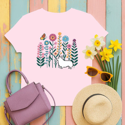Pastel Floral and Dog Design Graphic T-Shirt product