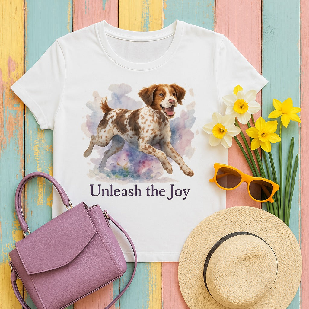 Brittany Spaniel Unleash the Joy T-shirt in White