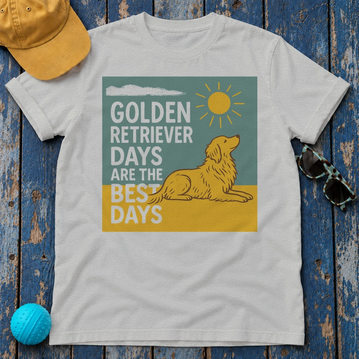 Golden Retriever Sunshine Days T-Shirt in Sport Grey