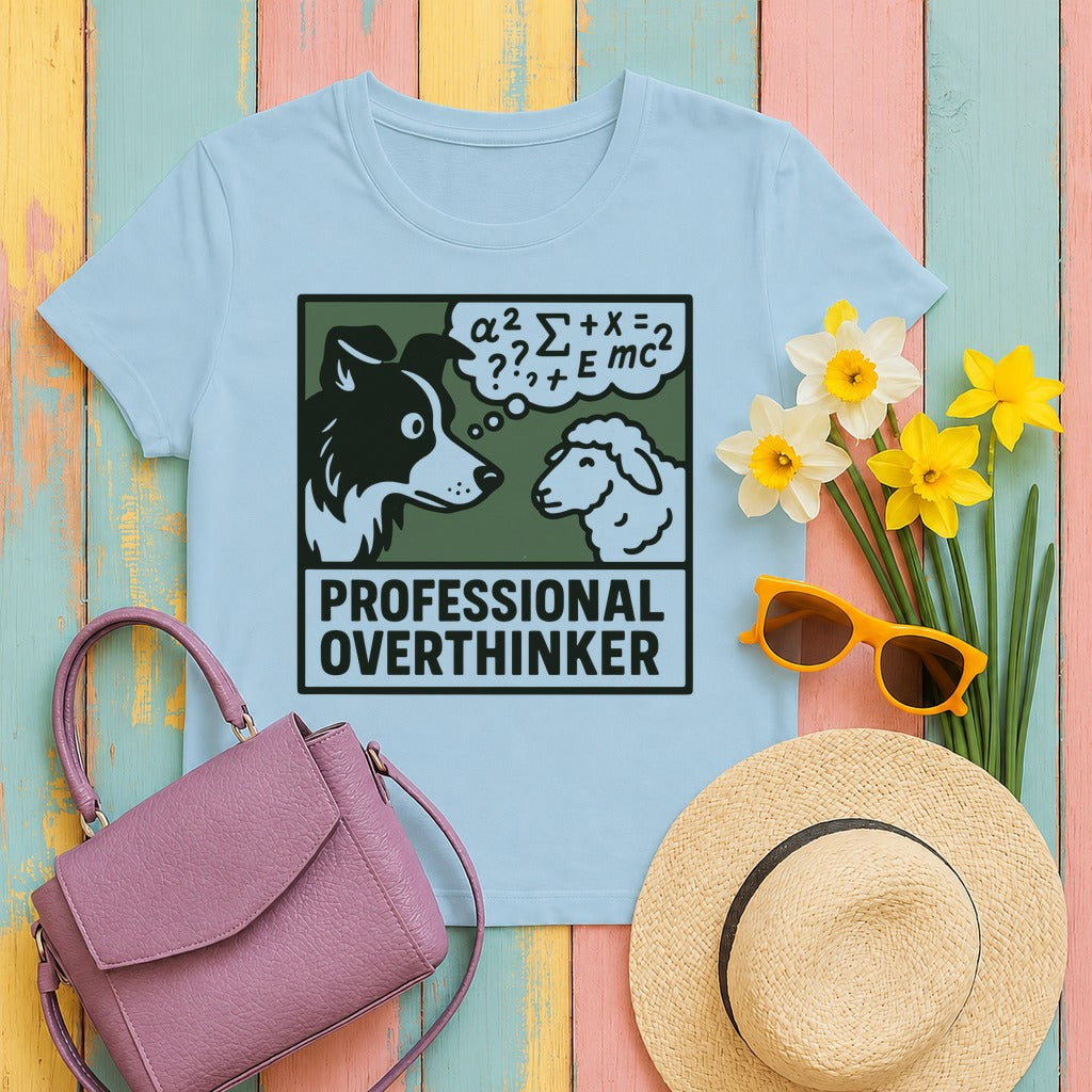 Professional Over Thinker Border Collie T-Shirt in Light Blue