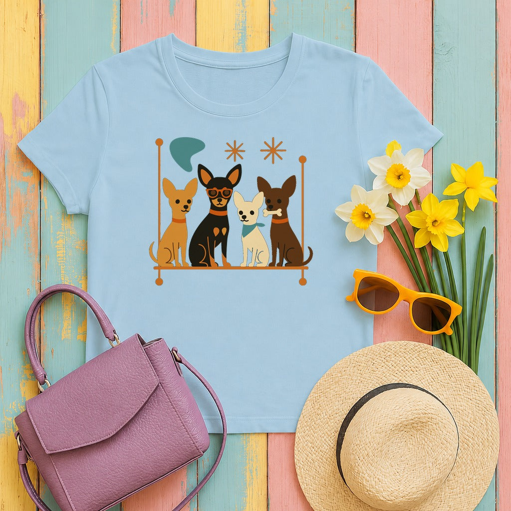 Mid-Century Chihuahua Crew T-Shirt in Light Blue