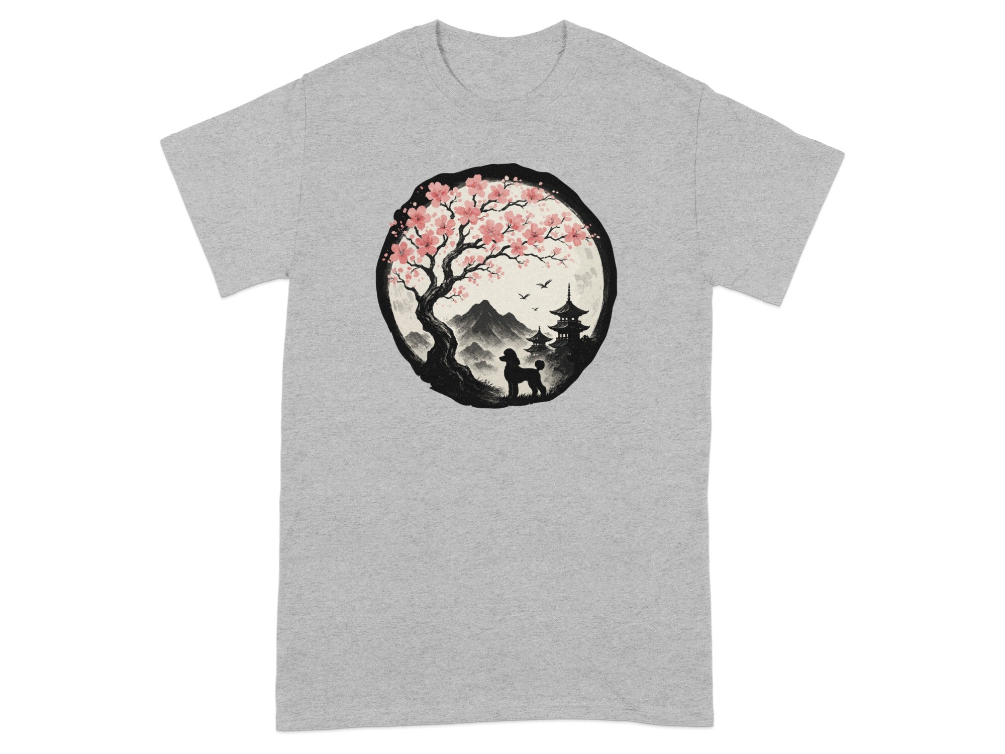Serene Cherry Blossom and Pagoda Graphic Tee