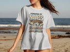 White t-shirt with "POWERED BY NAPS & SUDDEN ZOOMIES" text and dog illustration.