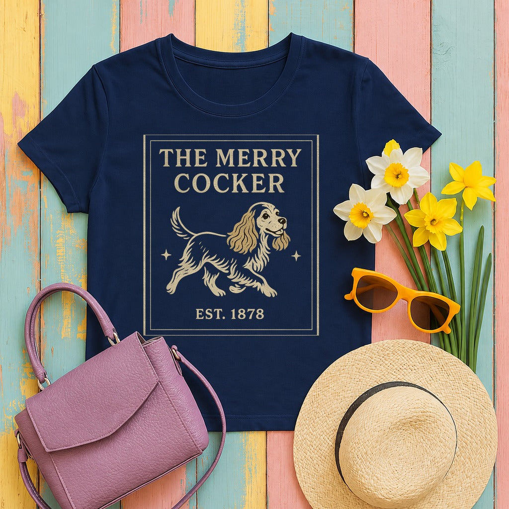 The Merry Cocker Tee in Navy