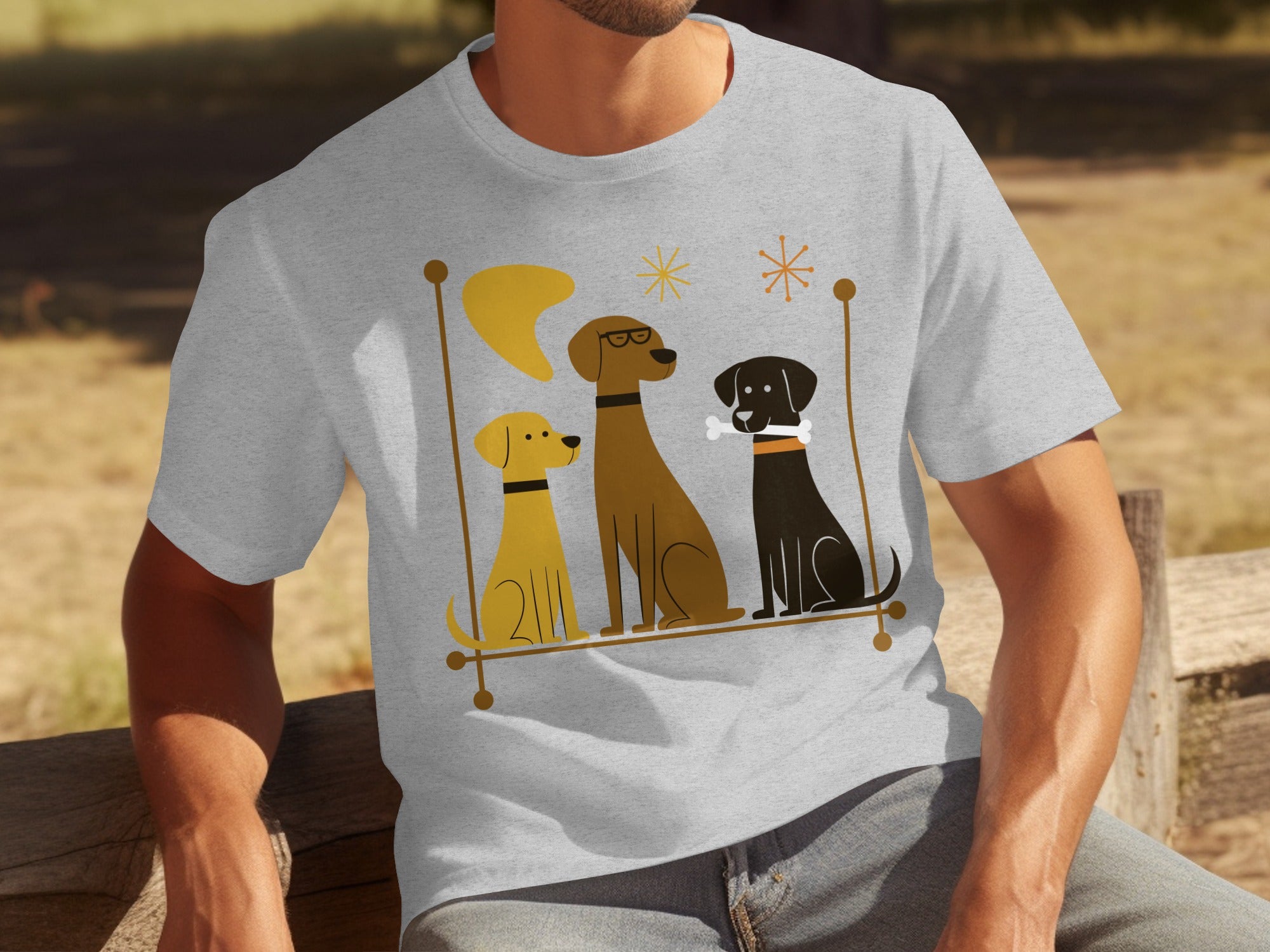 Three Cartoon Dogs and Fun Shapes Design Shirt