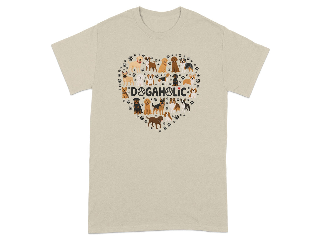 Heart-shaped collage of various dog breeds with "DOGAHOLIC" text below.
