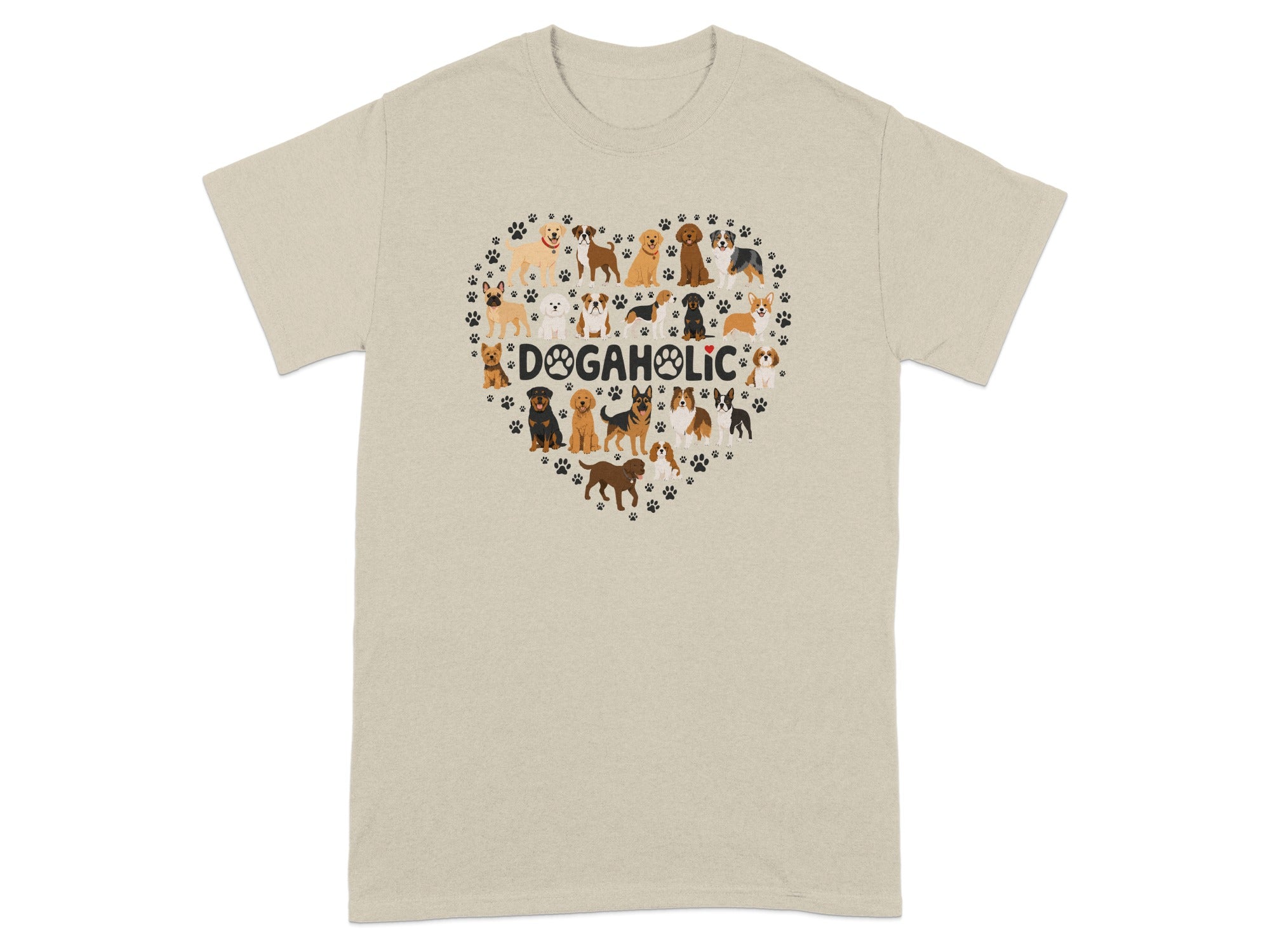 Heart-shaped collage of various dog breeds with "DOGAHOLIC" text below.