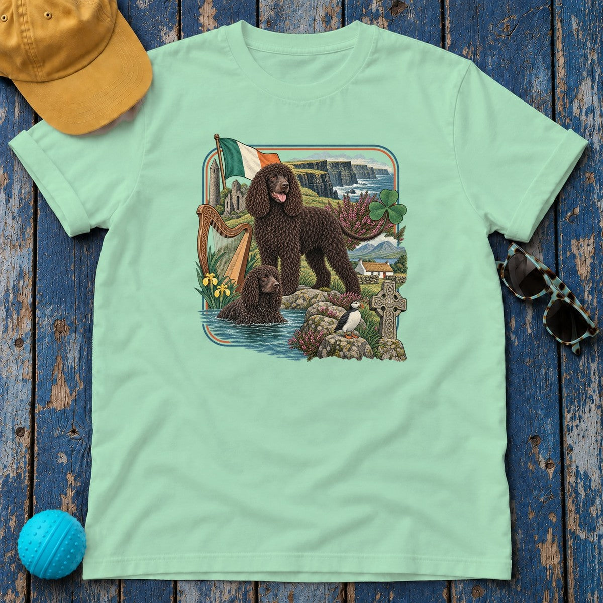 Irish Water Spaniel Ireland Heritage T-Shirt in Mint