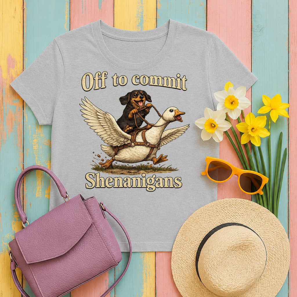 Shenanigans Unleashed Dachshund T-Shirt in Sport Grey