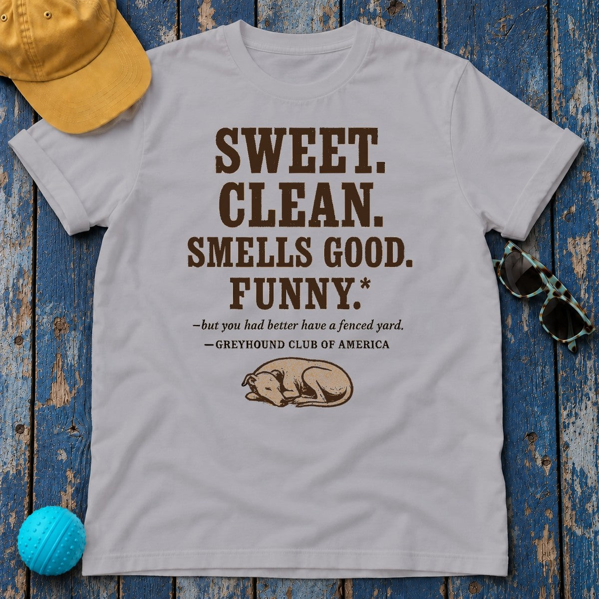 Greyhound Sweet Clean Smells Good Funny Tee in Athletic Heather