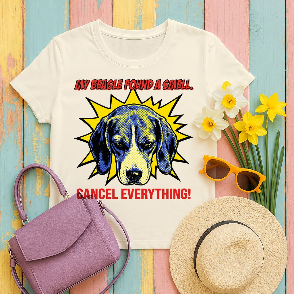 Cancel Everything Beagle Pop Art T-Shirt in Natural