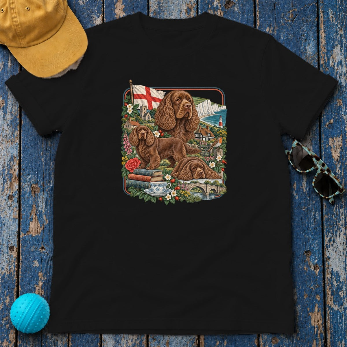 Sussex Spaniel England Heritage T-Shirt in Black