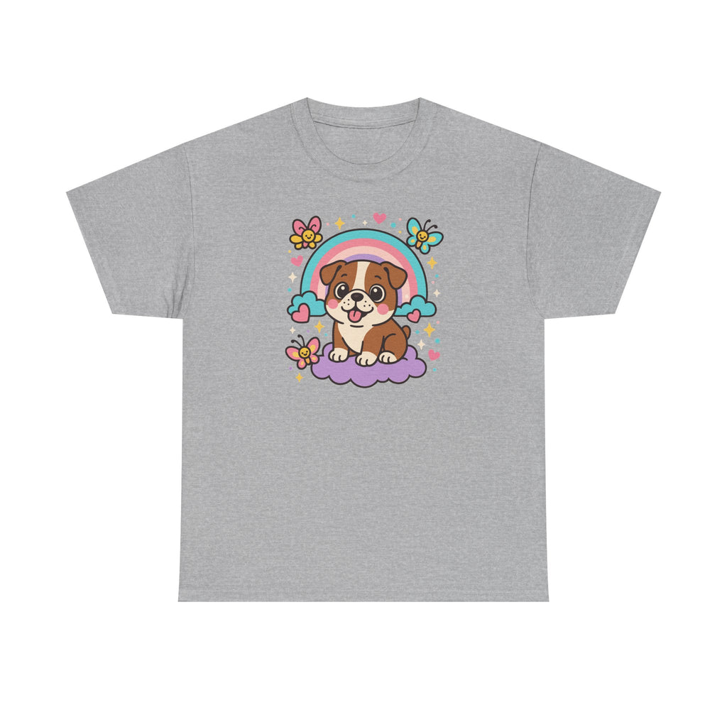 Adorable English Bulldog with Rainbow T-Shirt