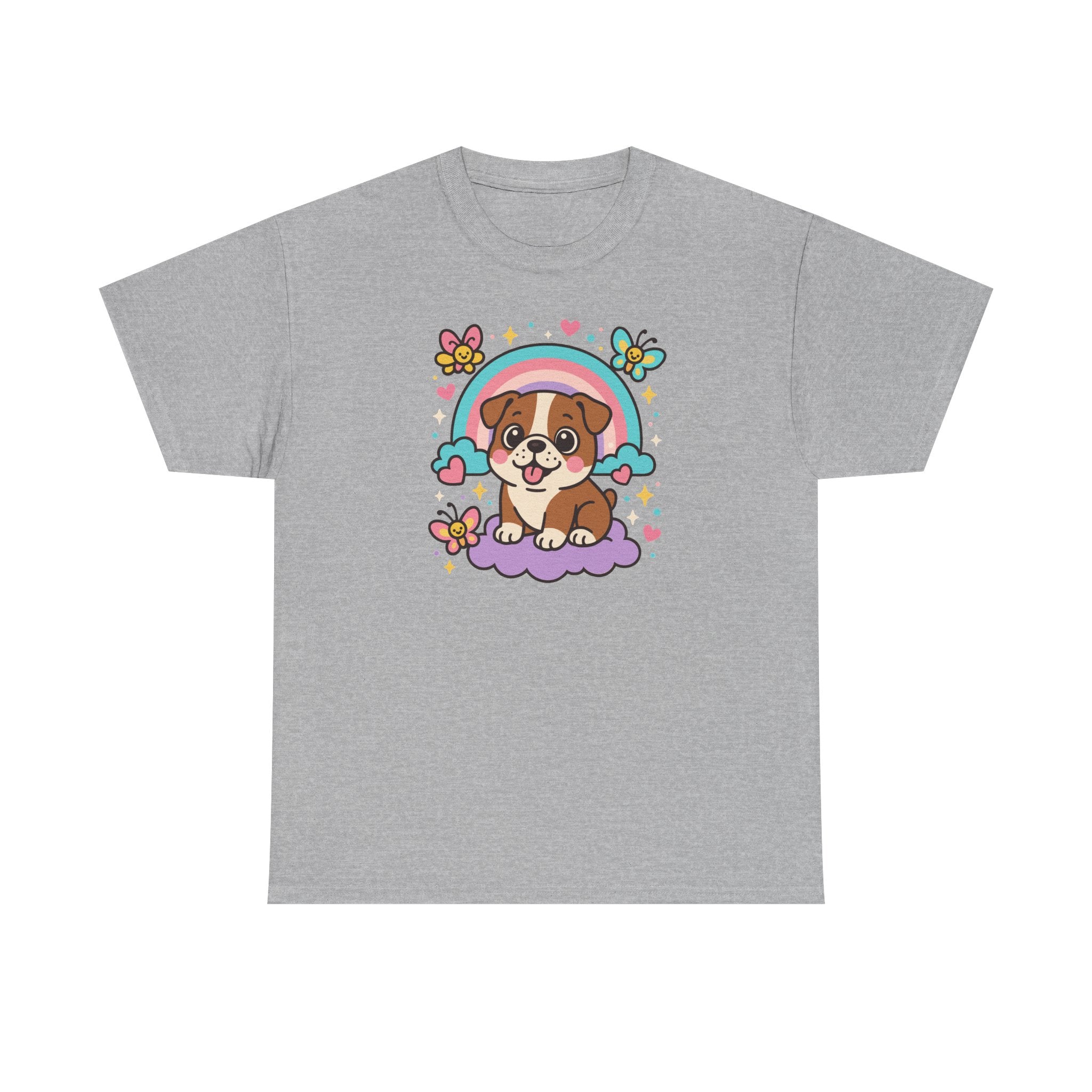 Adorable English Bulldog with Rainbow T-Shirt