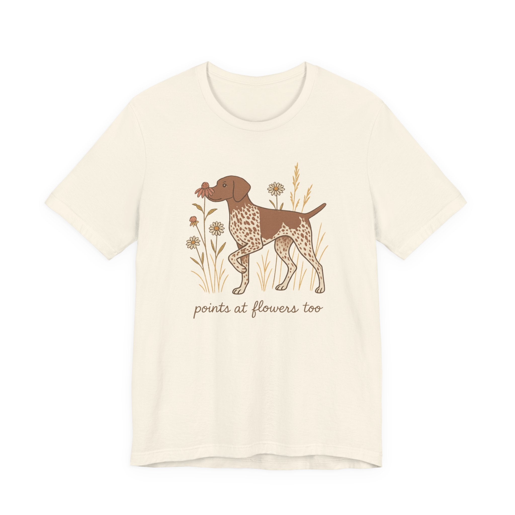 German Shorthaired Pointer Points at Flowers Tee