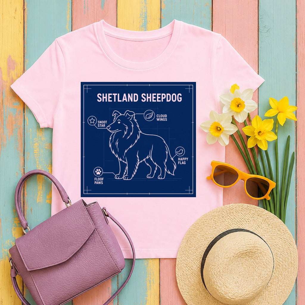 Shetland Sheepdog Blueprint T-Shirt in Light Pink