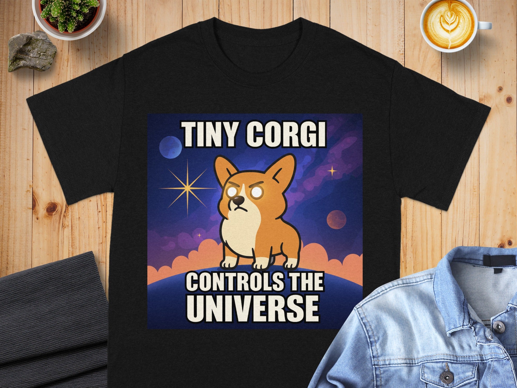 Tiny Corgi Controls The Universe T-Shirt
