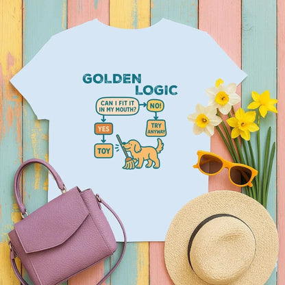 Golden Logic Can I Fit It In My Mouth Flowchart T-Shirt Light Blue T-shirt