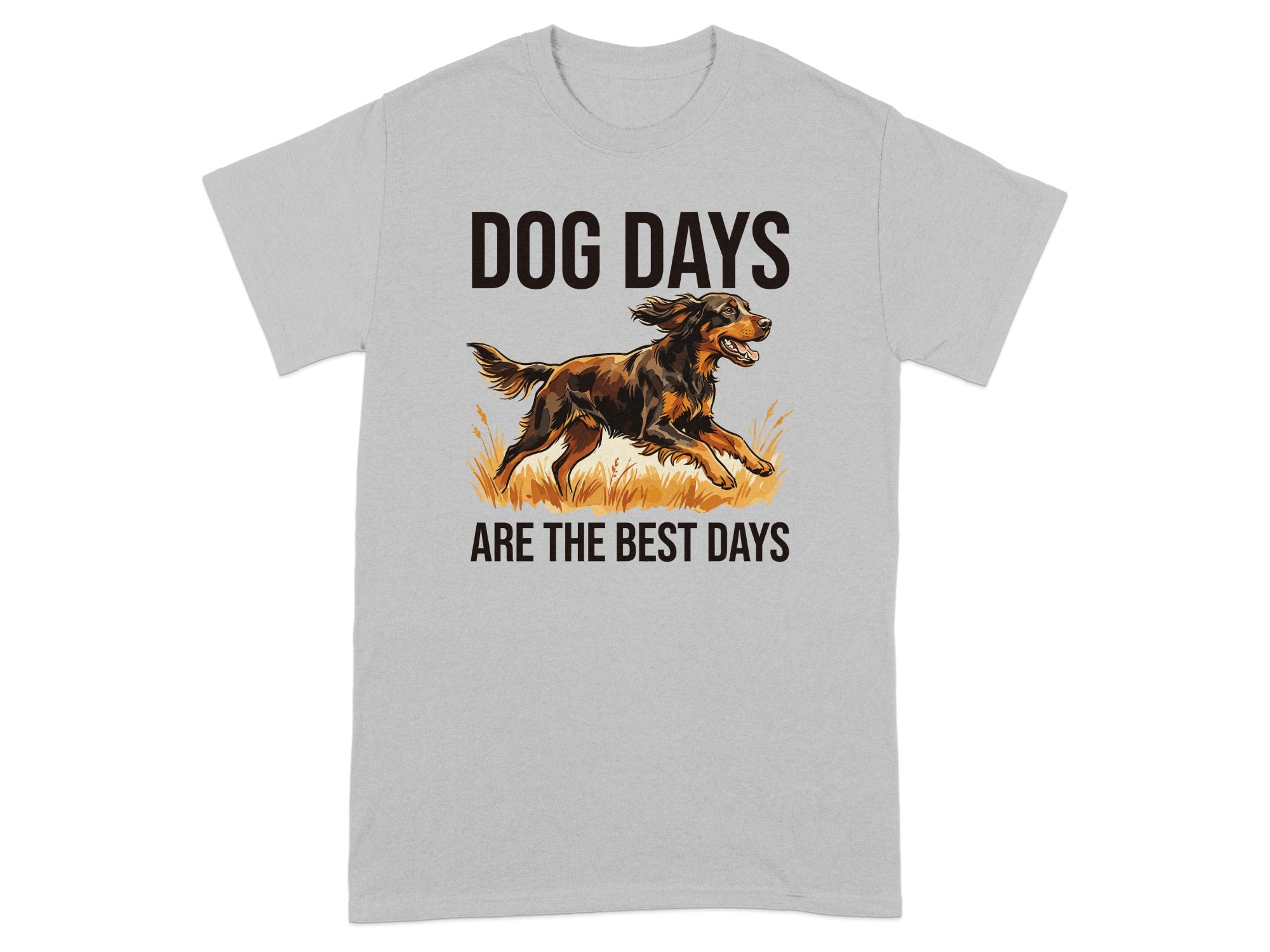 Grey t-shirt with brown dog and text "DOG DAYS ARE THE BEST DAYS".