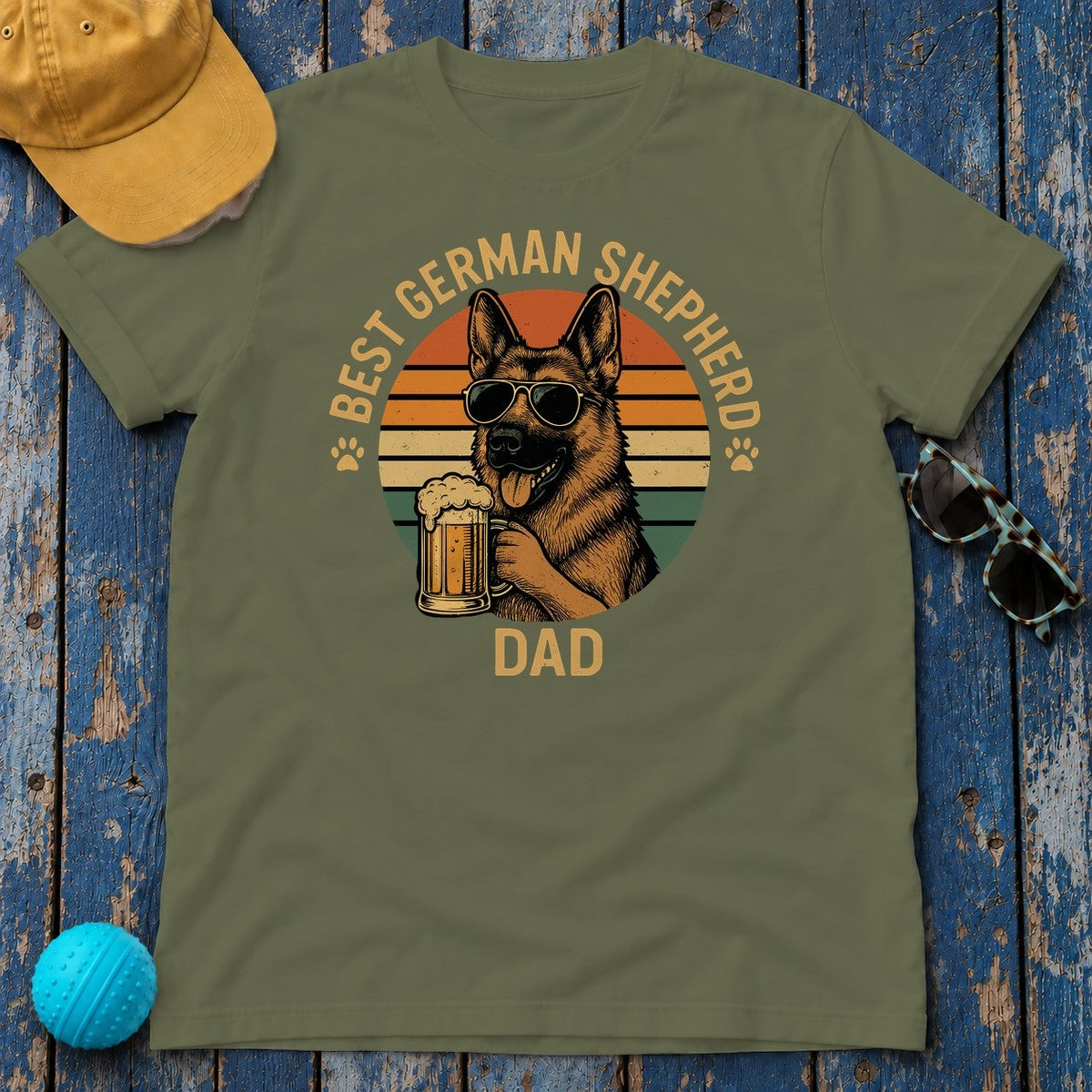 Best German Shepherd Dad Beer Lover Gift Funny T-Shirt in Military Green