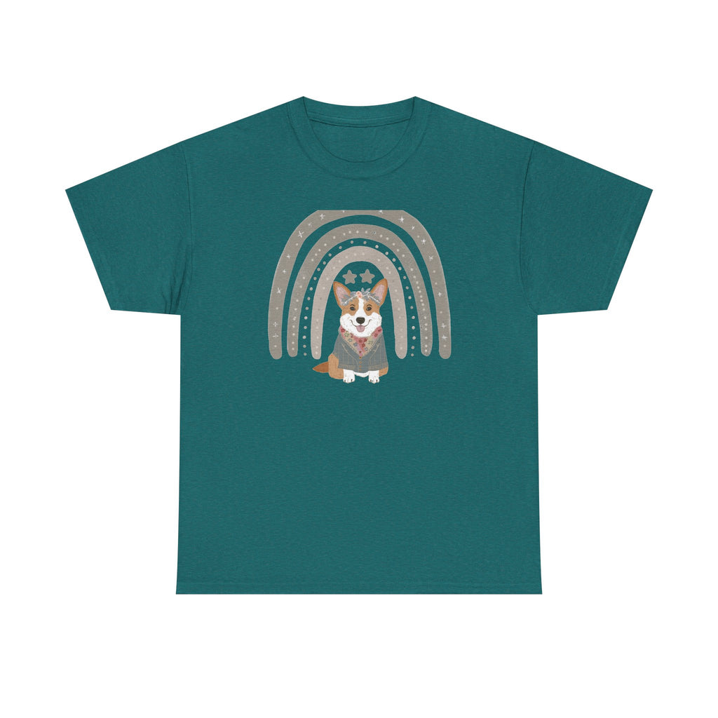 Cute Corgi with Rainbow Stars Print T-Shirts