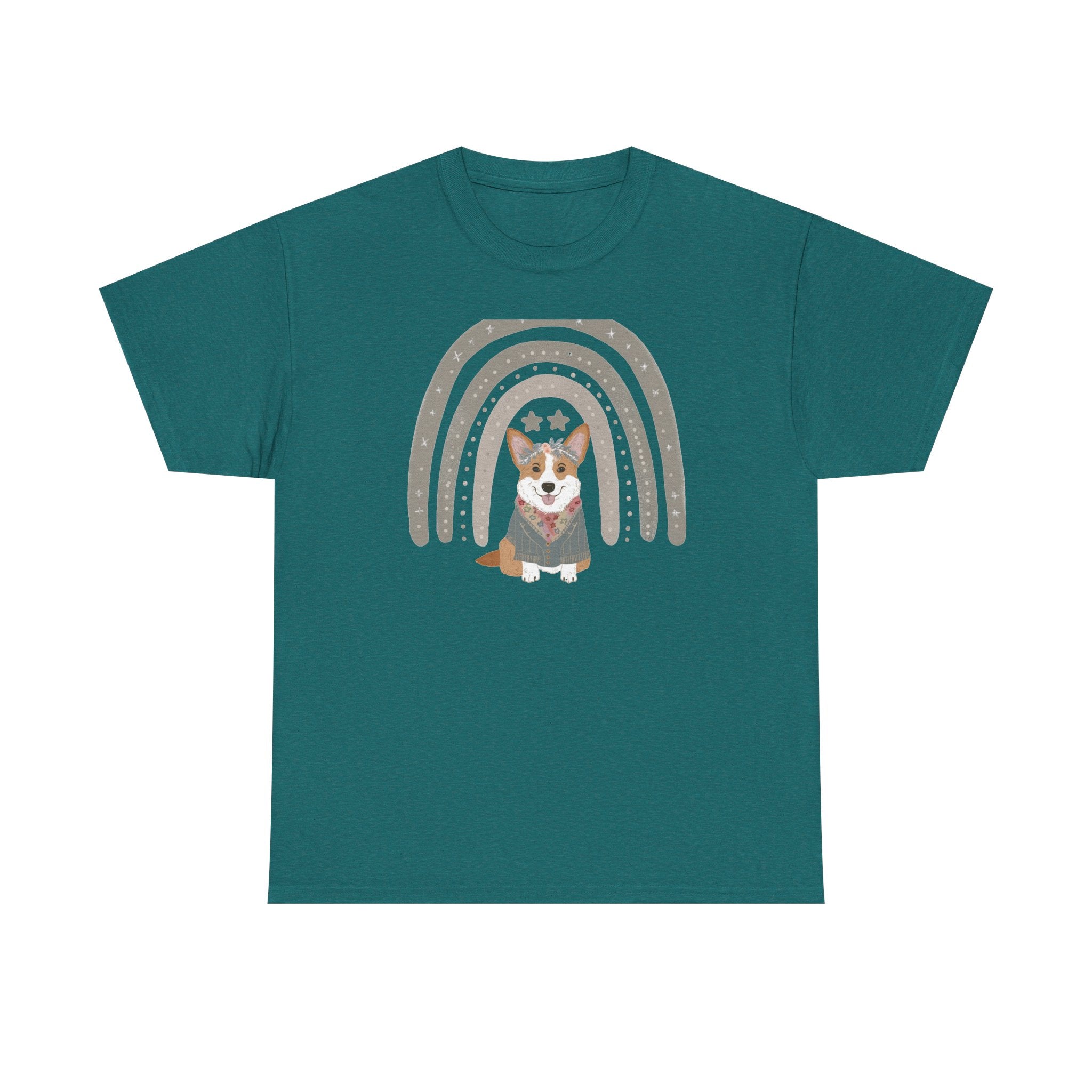 Cute Corgi with Rainbow Stars Print T-Shirts