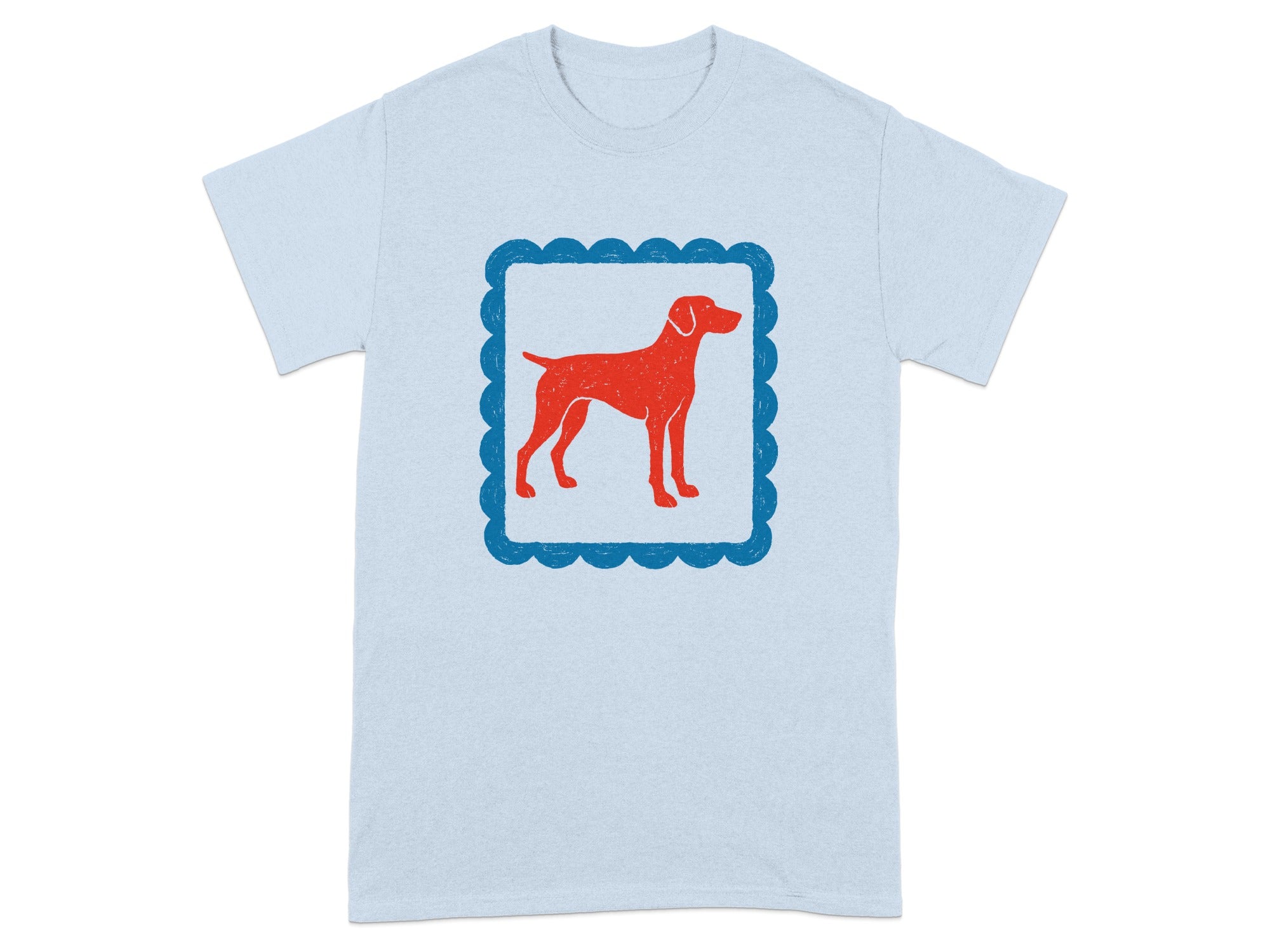 Red Dog Print in Blue Frame Short-Sleeve T-Shirt