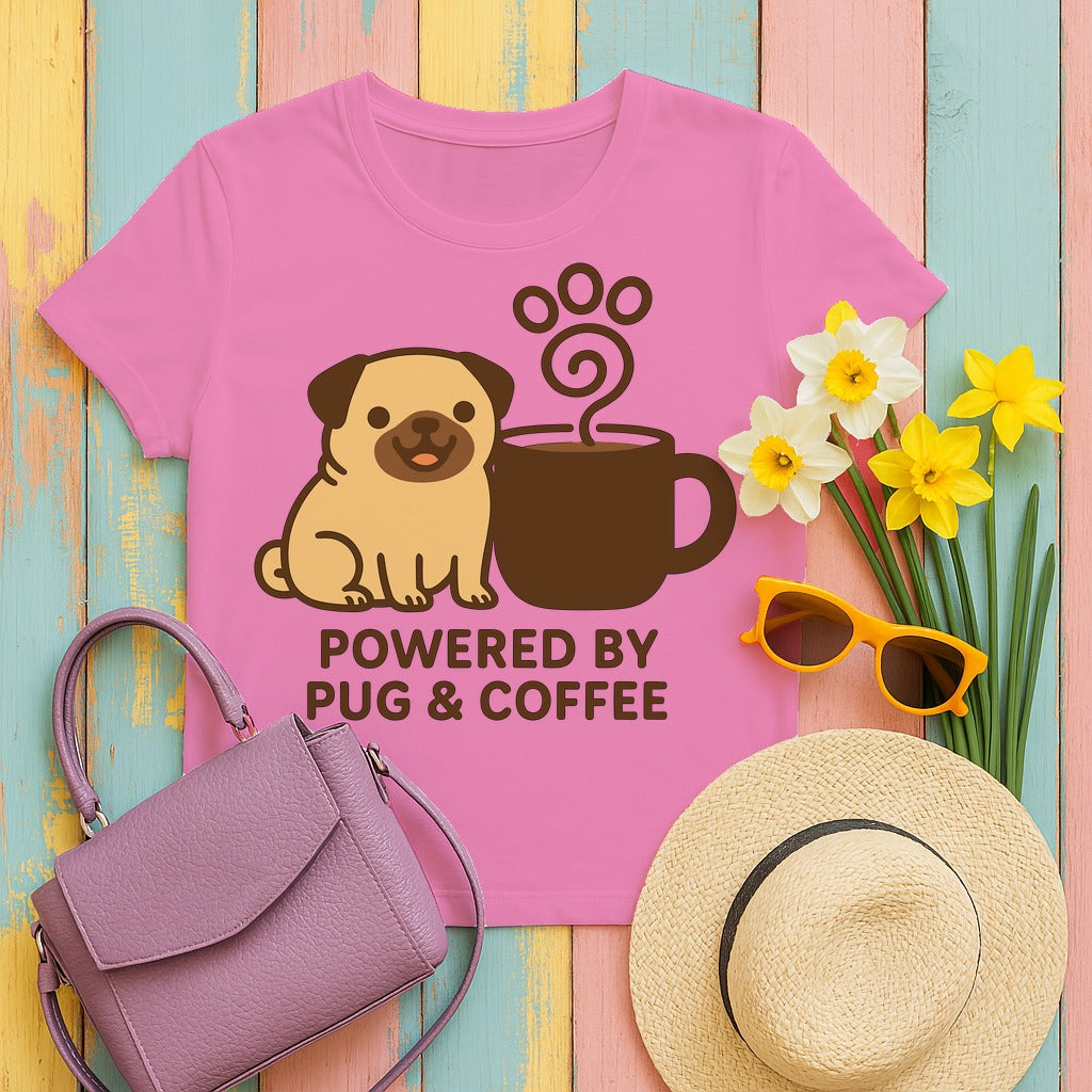 Powered By Pug & Coffee T-Shirt in Azalea