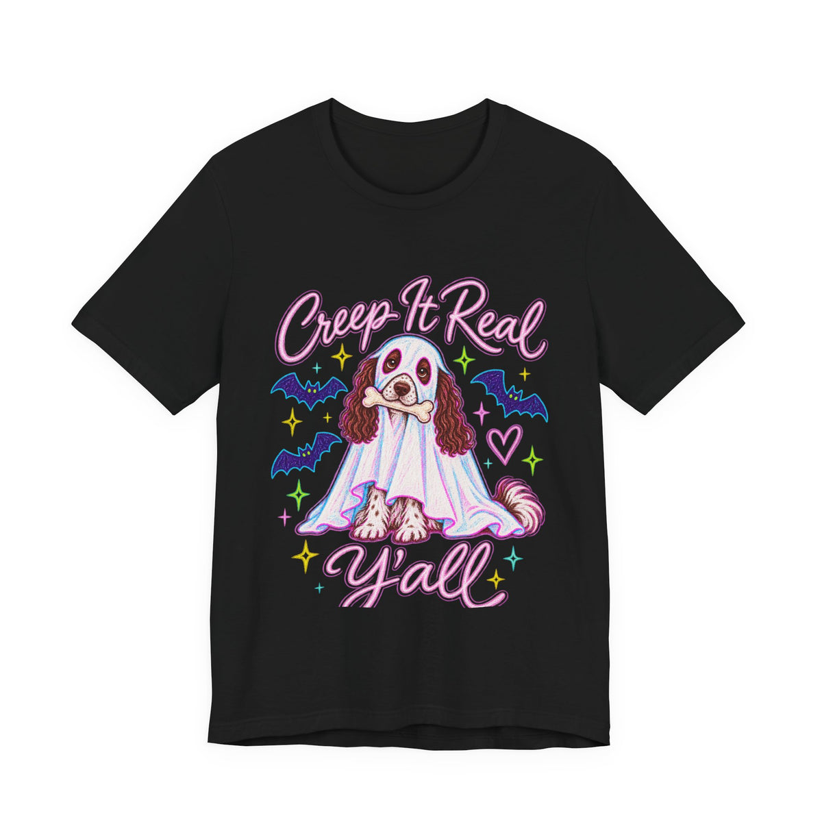English Springer Spaniel Creep It Real Y'all t-shirt in Black, front view