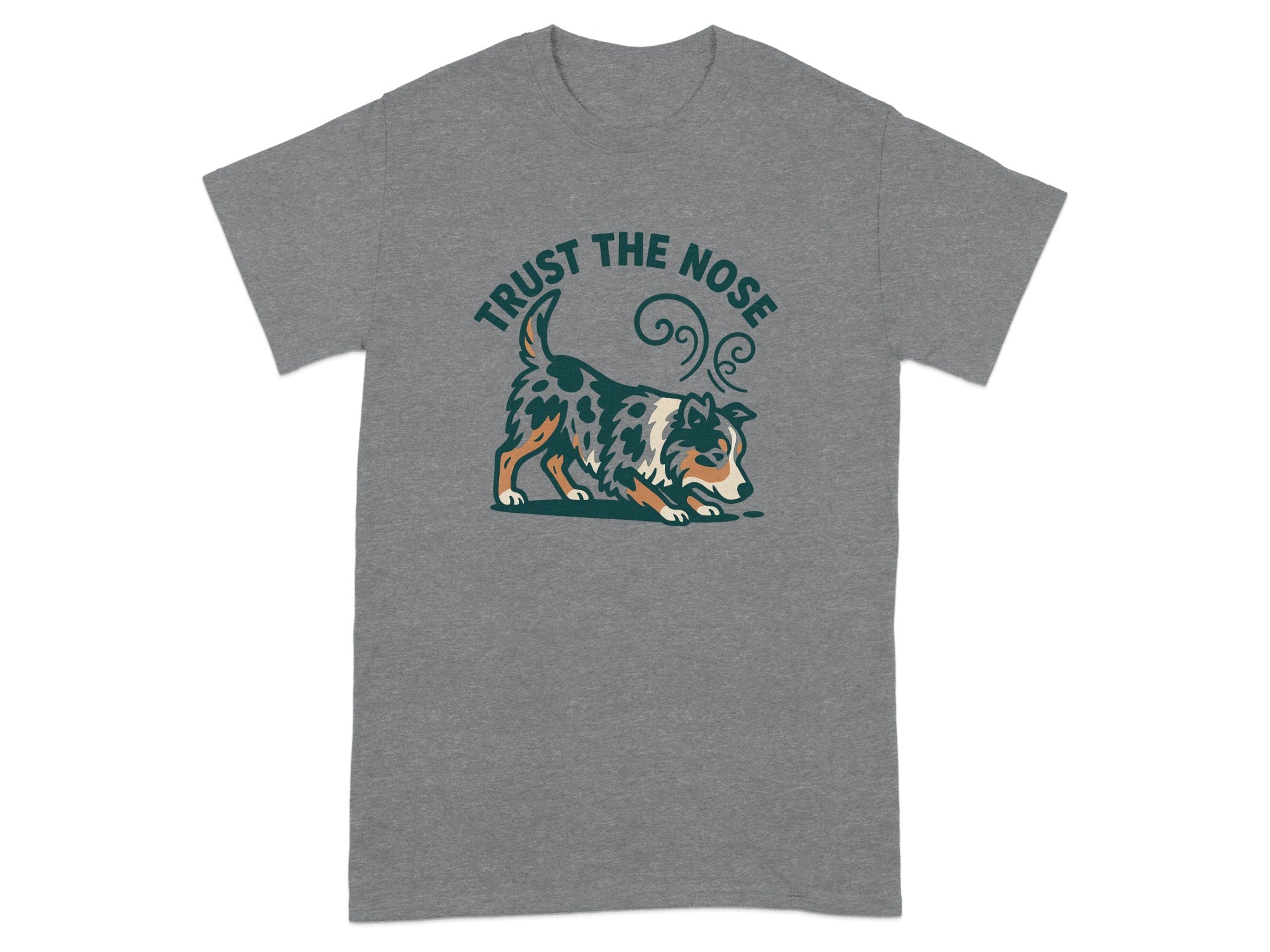 T-shirt with a cartoon dog and text "TRUST THE NOSE".