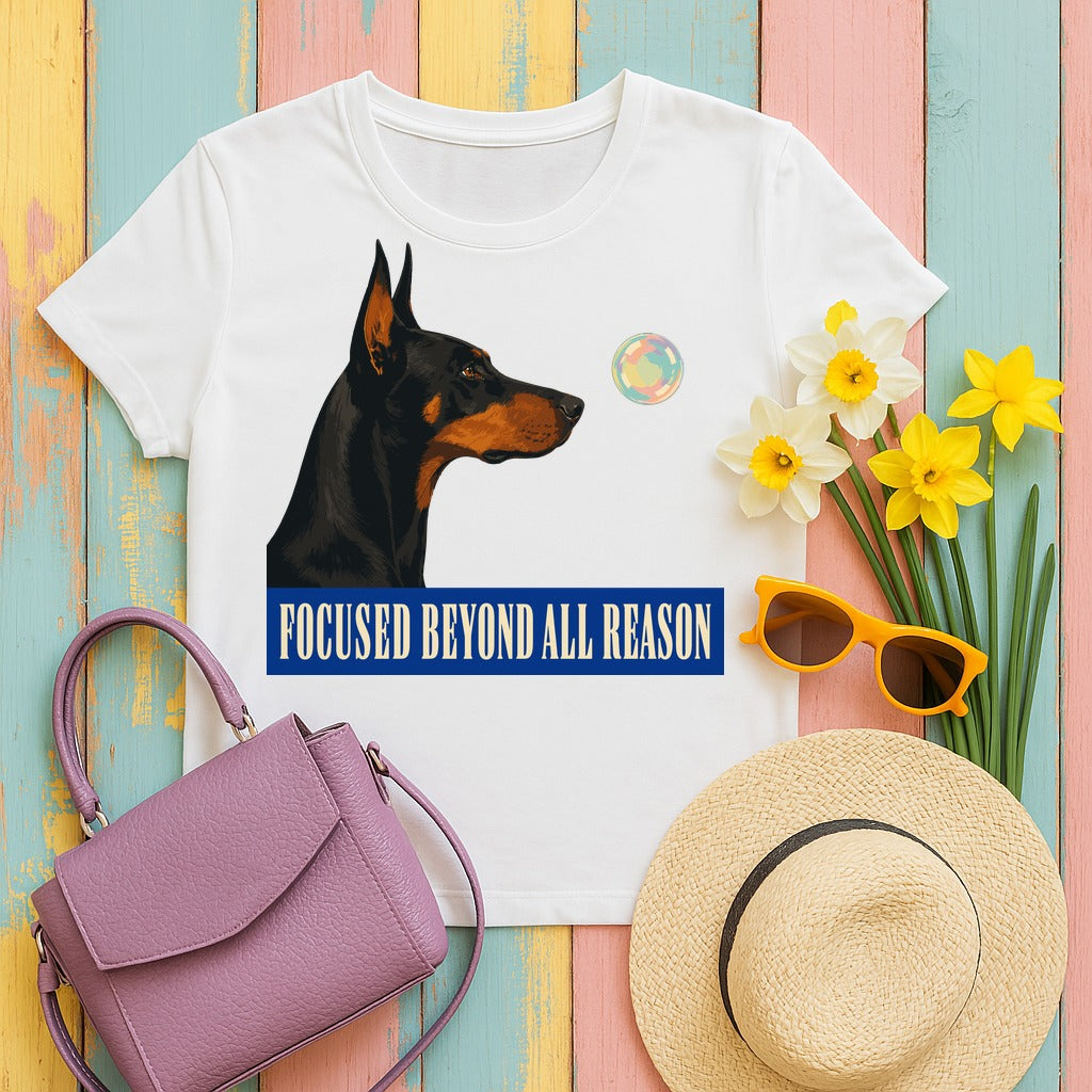 Focused Beyond Reason Doberman T-shirt in White