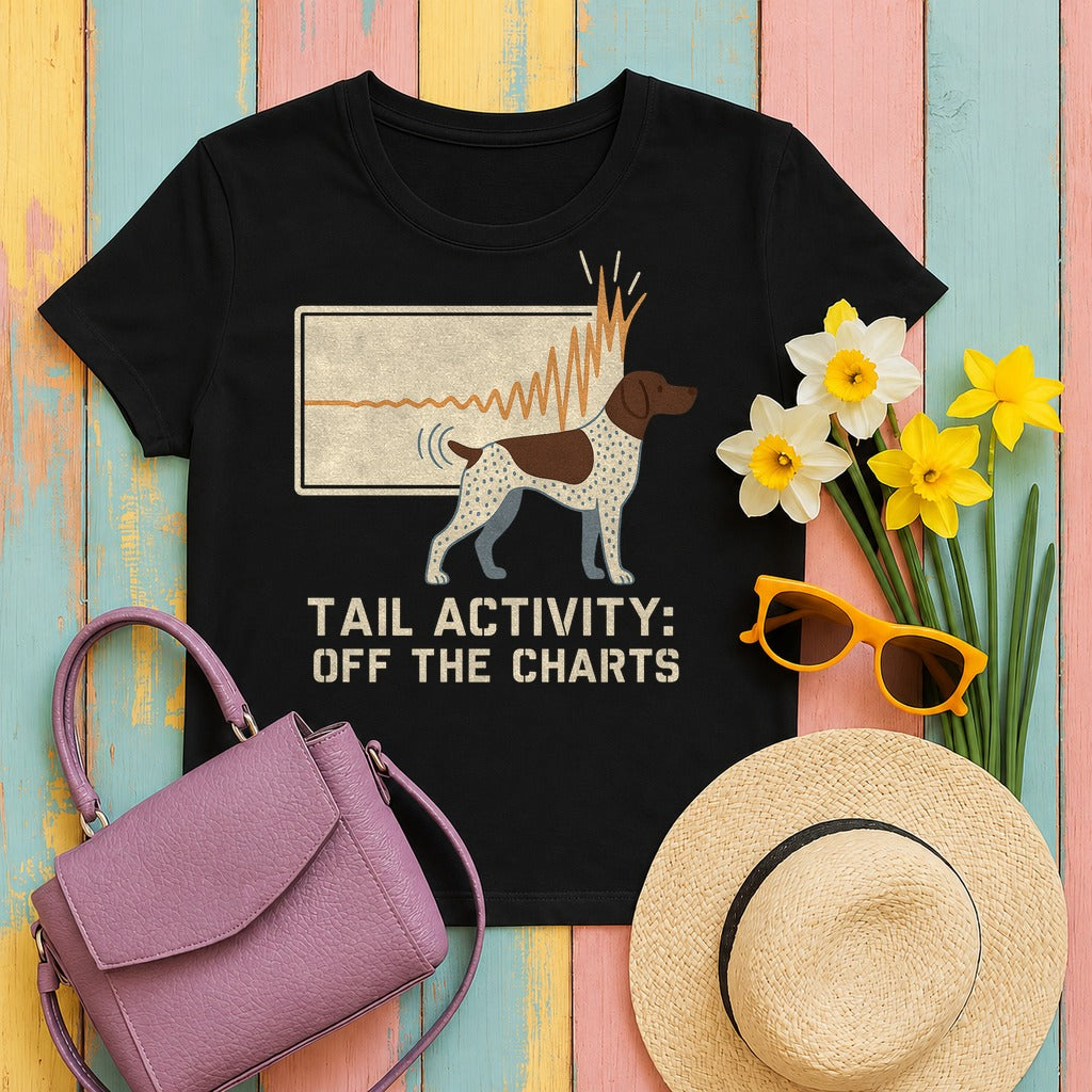German Shorthaired Pointer Tail Activity Off the Charts T-shirt in Black