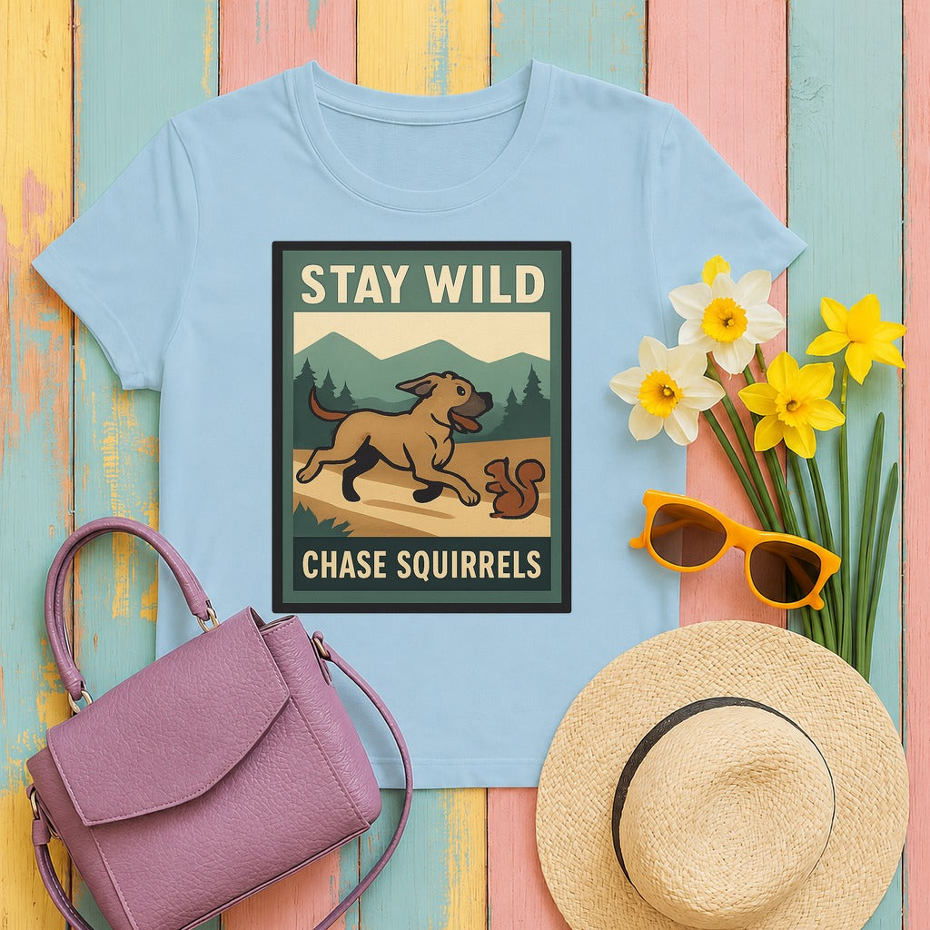 Cane Corso Stay Wild Chase Squirrels Tee in Light Blue