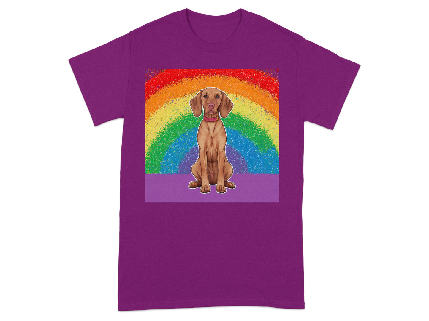 Colorful Rainbow Dog Graphic on Purple T-shirt product type