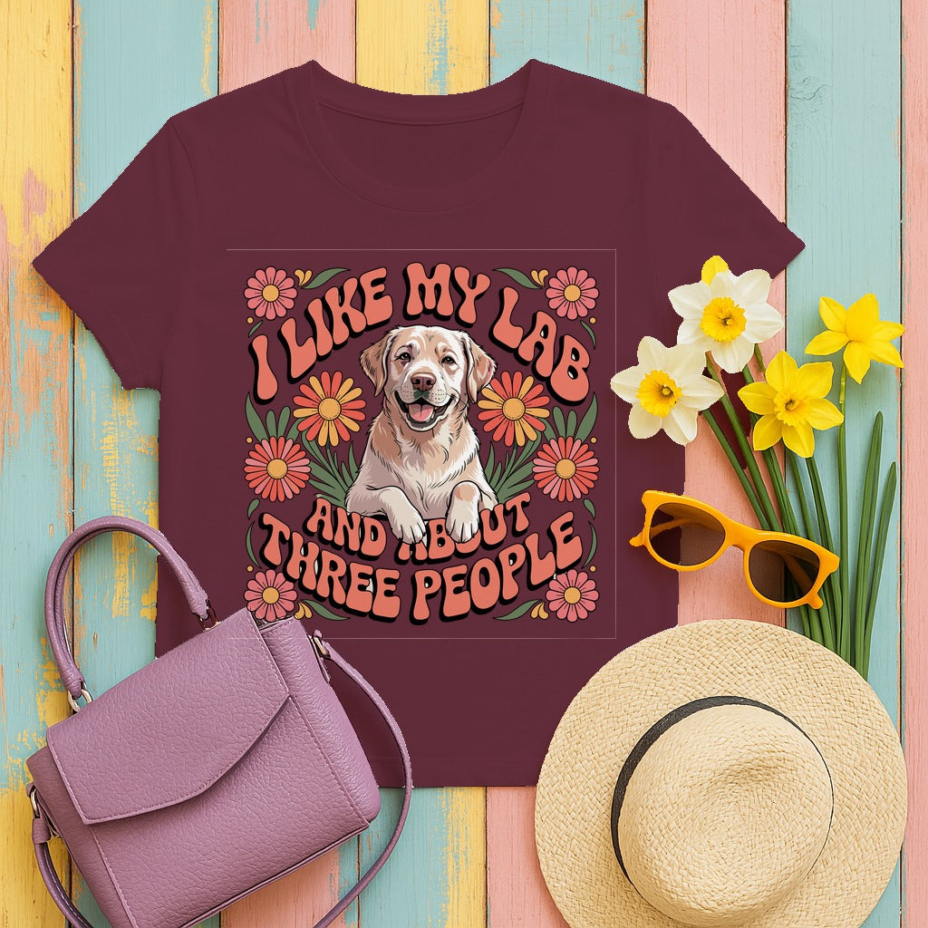 I Like My Lab And About Three People Flower Design T-Shirt in Maroon