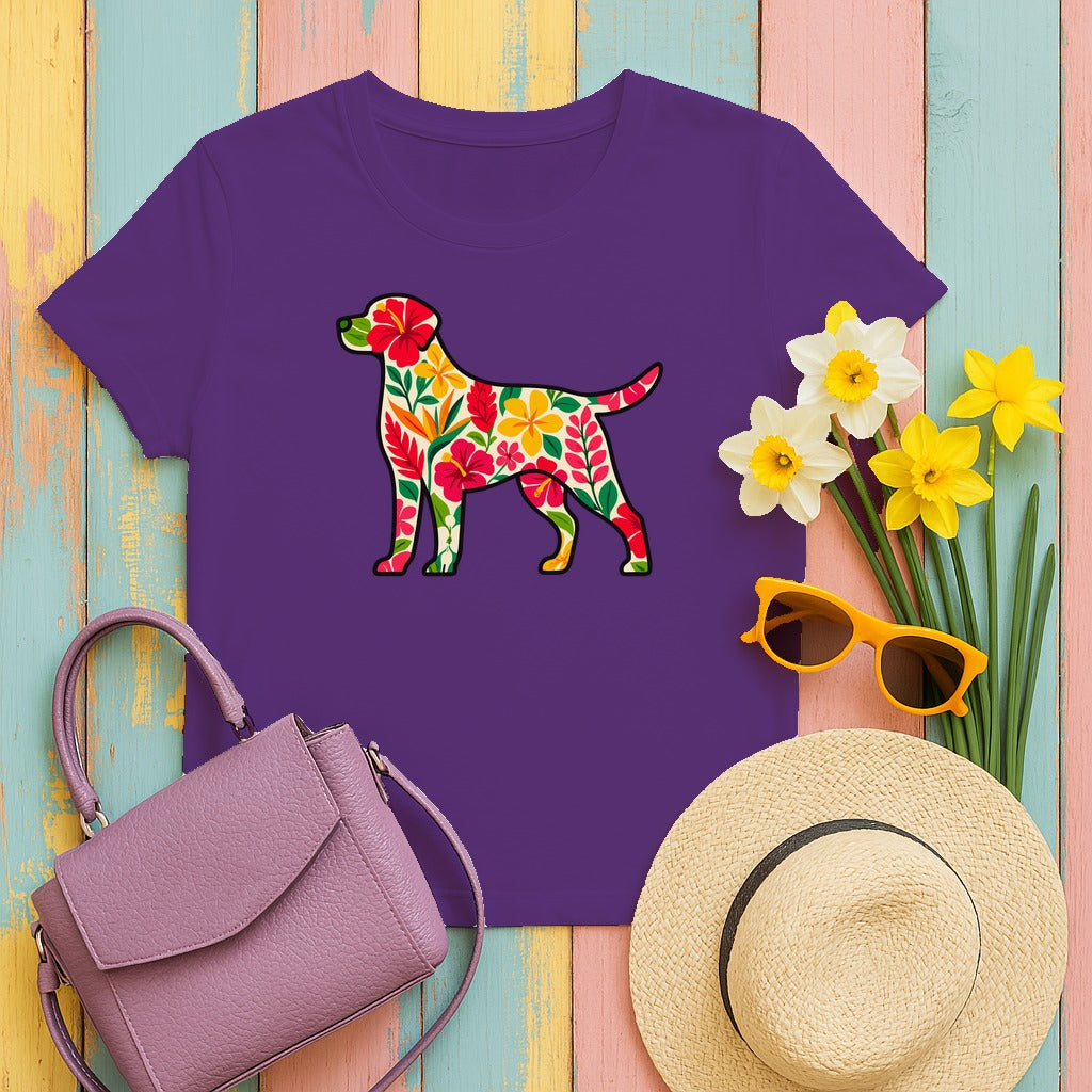 Floral Labrador with Hawaiian Flowers T-Shirt in Purple