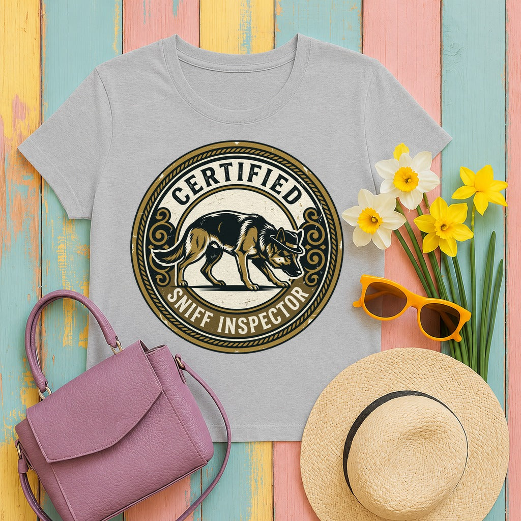 Certified Sniff Inspector German Shepherd T-Shirt in Sport Grey