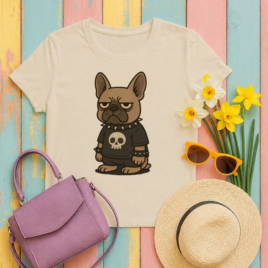 Punk Goth French Bulldog T-Shirt Graphic T-Shirt in Sand
