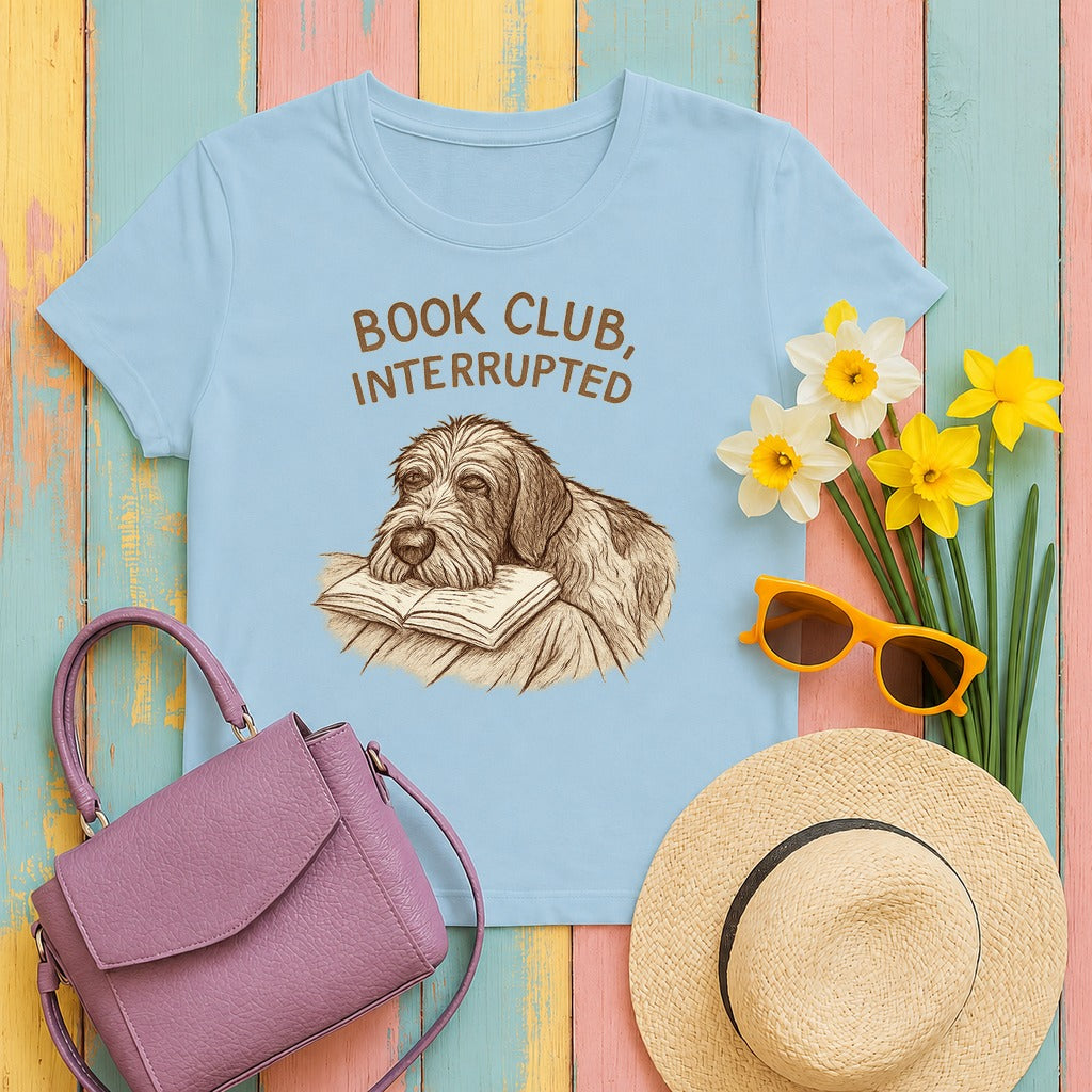 Wirehaired Pointing Griffon Book Club Interrupted T-shirt in Light Blue