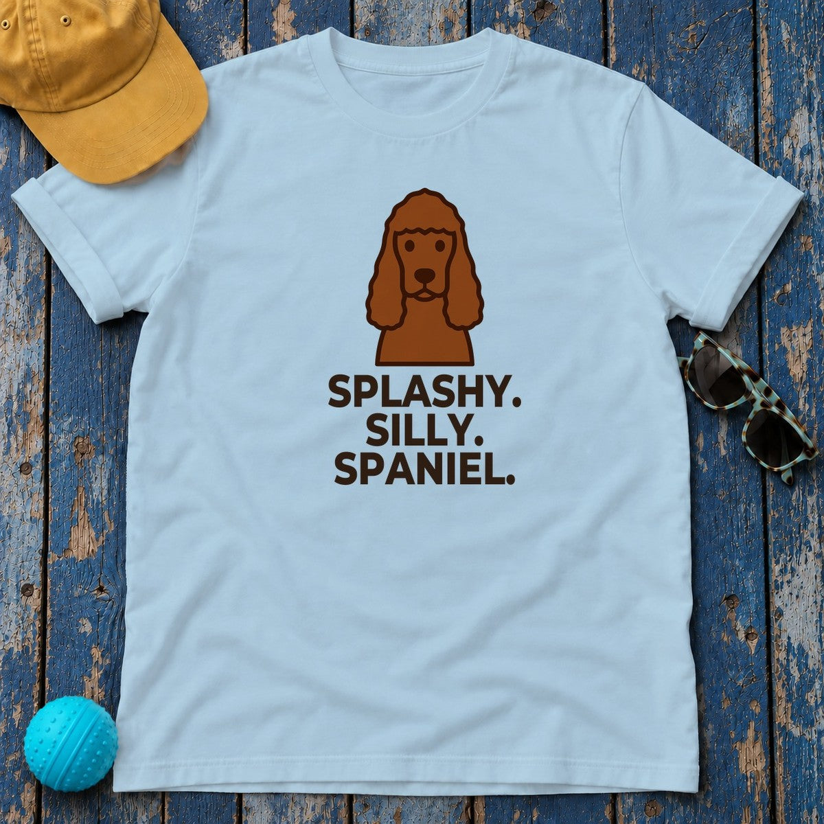 Splashy. Silly. Spaniel. Irish Water Spaniel T-Shirt in Light Blue
