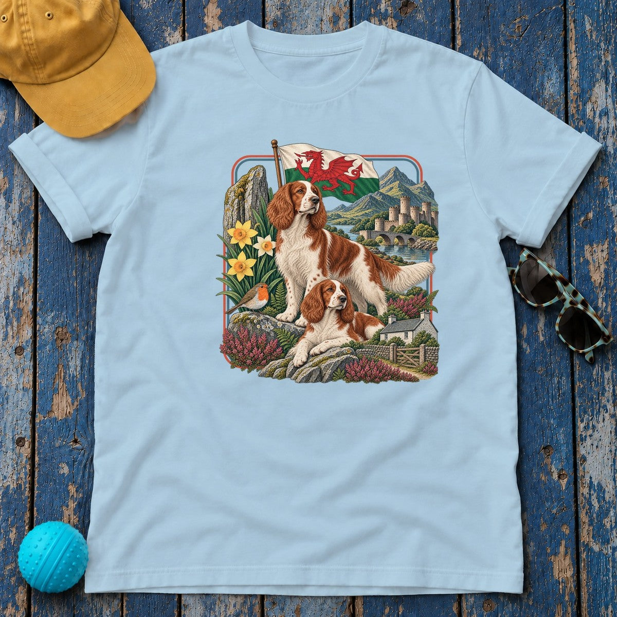 Welsh Springer Spaniel Wales Heritage T-Shirt in Light Blue