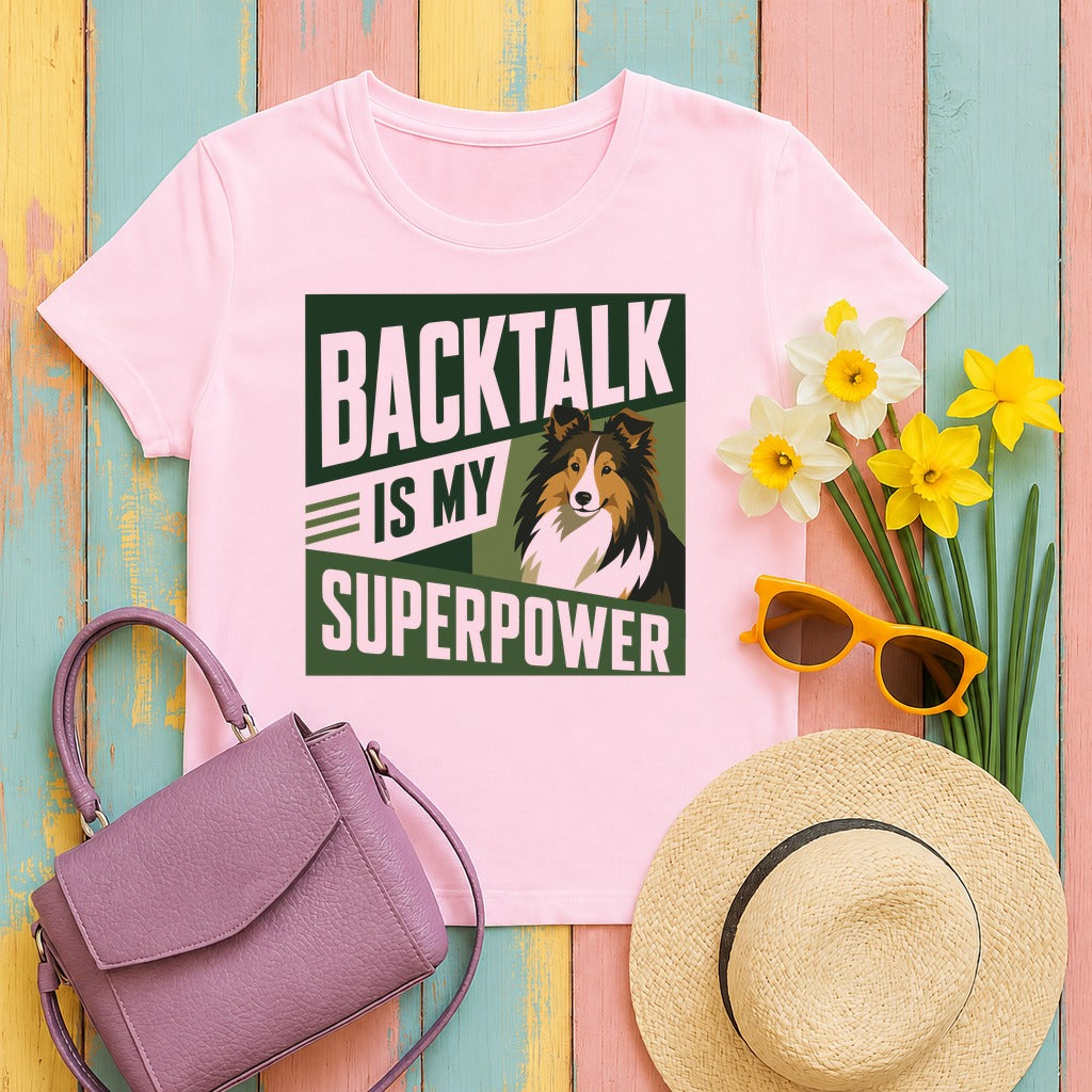Backtalk Sheltie Superpower Graphic T-Shirt in Light Pink
