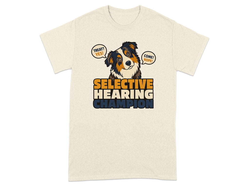 T-shirt with dog graphic and text "SELECTIVE HEARING CHAMPION".