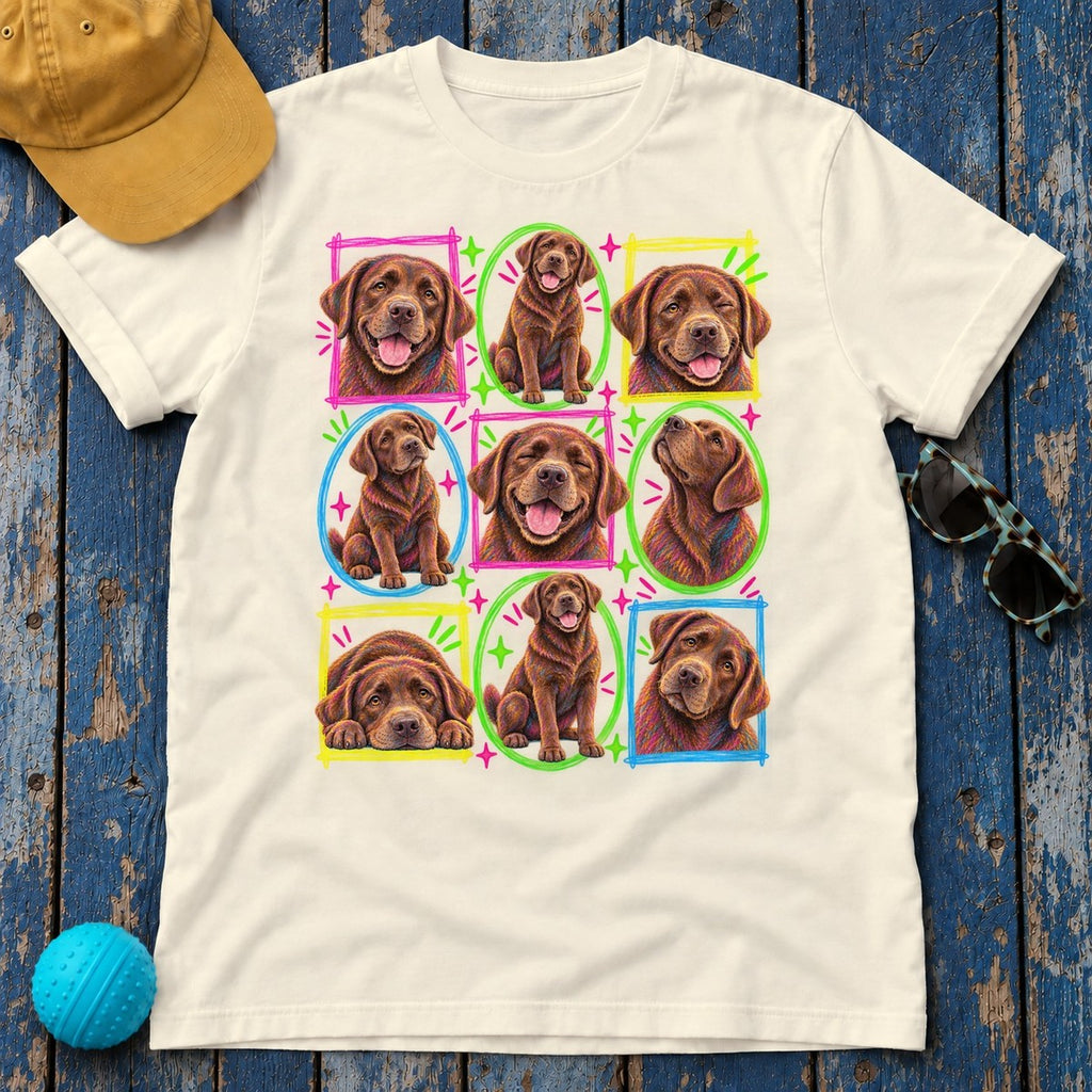 Neon Chocolate Labrador Collage T-Shirt — Natural