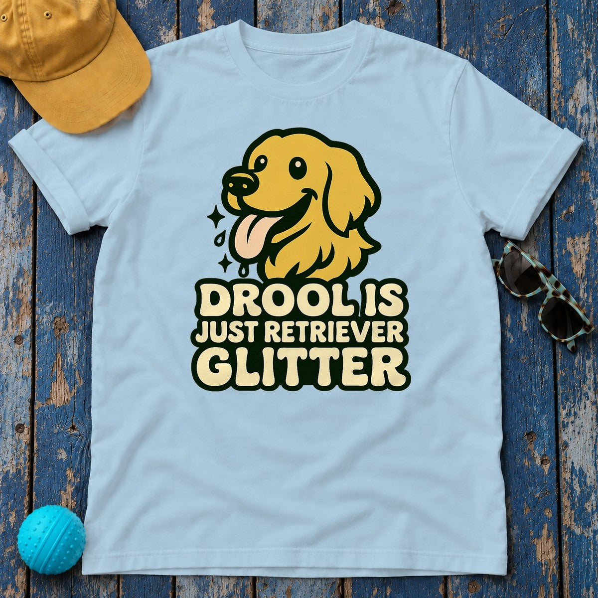 Drool Is Just Retriever Glitter T-Shirt in Light Blue