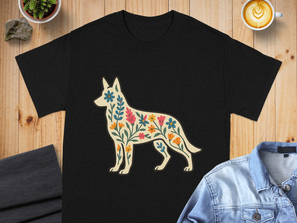 Floral Pattern Dog Graphic Design Shirt