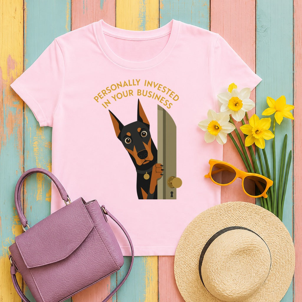 Personally Invested Doberman T-Shirt in Light Pink