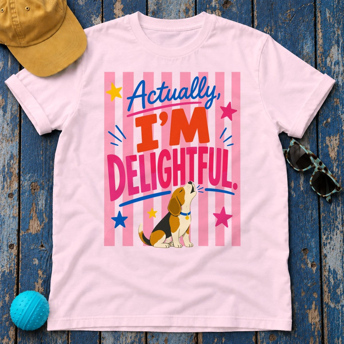 Actually, I'm Delightful Beagle T-Shirt in Light Pink